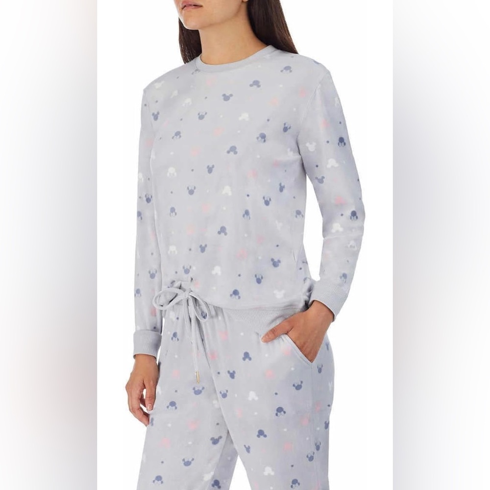Disney Women's Mickey Minnie Mouse Silky Stretch Fleece Pajama Top, Gray Large